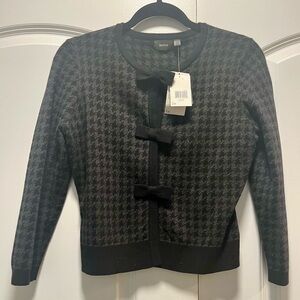 NWT - Mexx Black/Grey Houndstooth Cardigan with Bow Accents, hidden snap closure